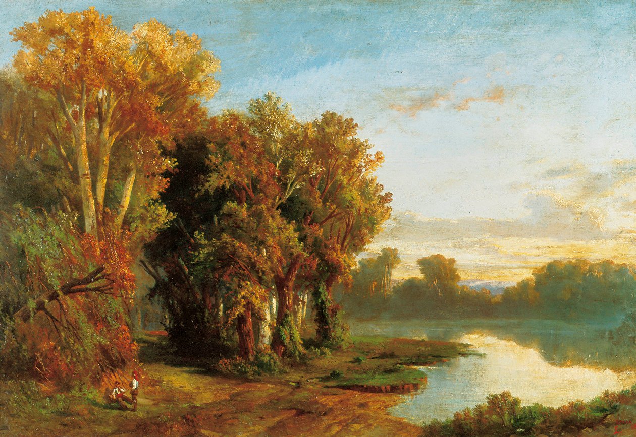 Paisagem nas margens de um rio. Pintura de Luis Rigalt (1814-1894). Óleo sobre tela. Museu Nacional de Arte da Catalunha, Barcelona. de Luis Rigalt y Farriols