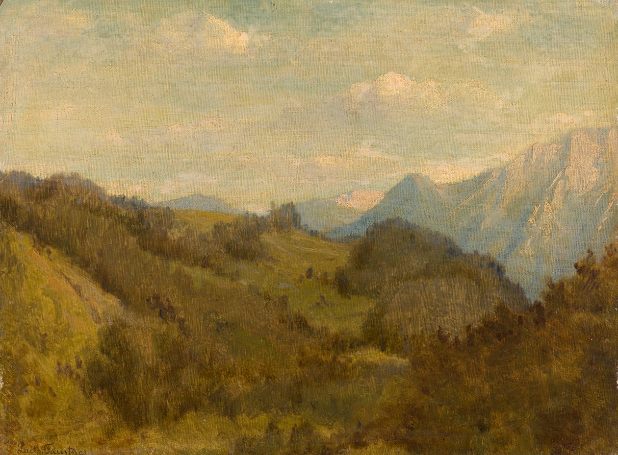 Perto de Oberaudorf, o Zahme Kaiser e o Heuberg tirolês de fundo de Luitpold Faustner