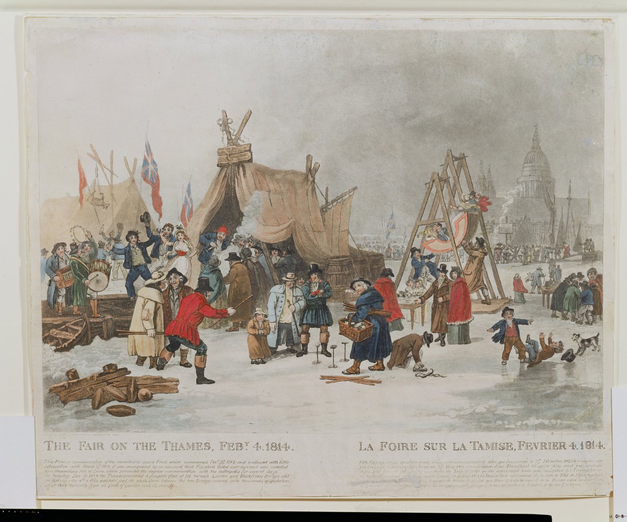 A Feira do Tamisa, 4 de fevereiro de 1814, gravada por Reeve (aquatint) de Luke Clennell