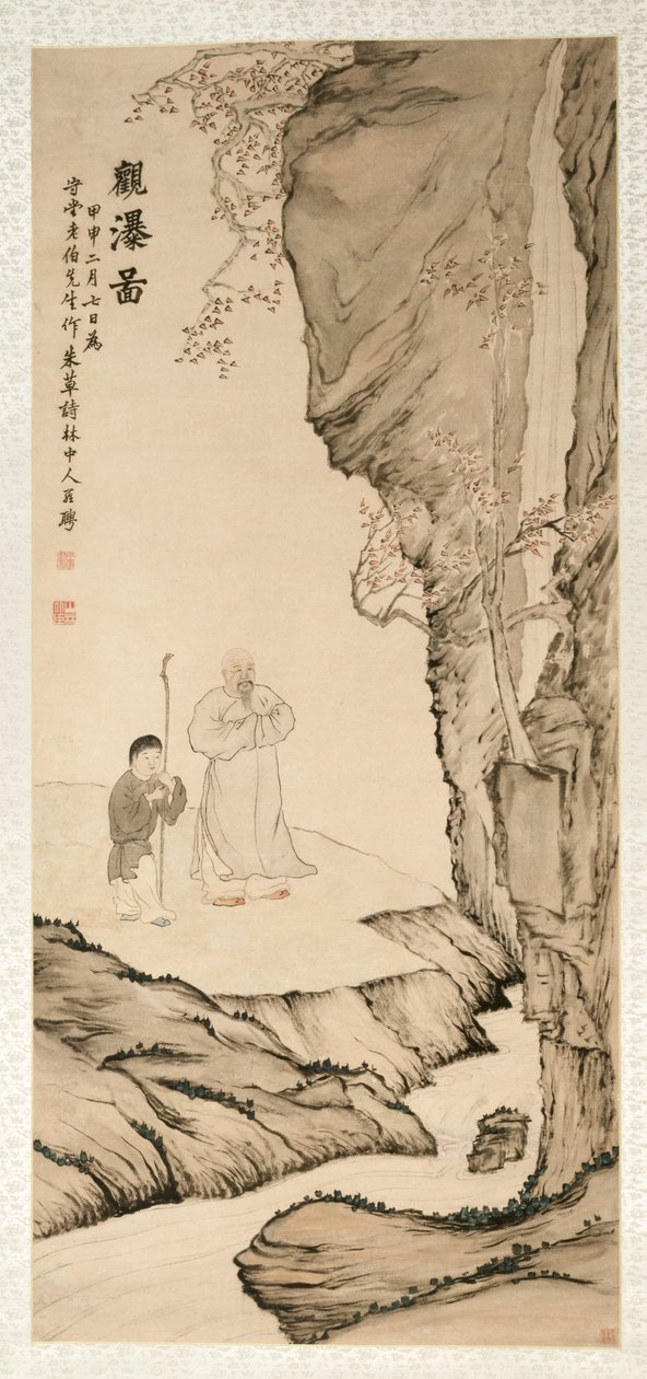 Estudioso assistindo a cachoeira, 1764. de Luo Ping