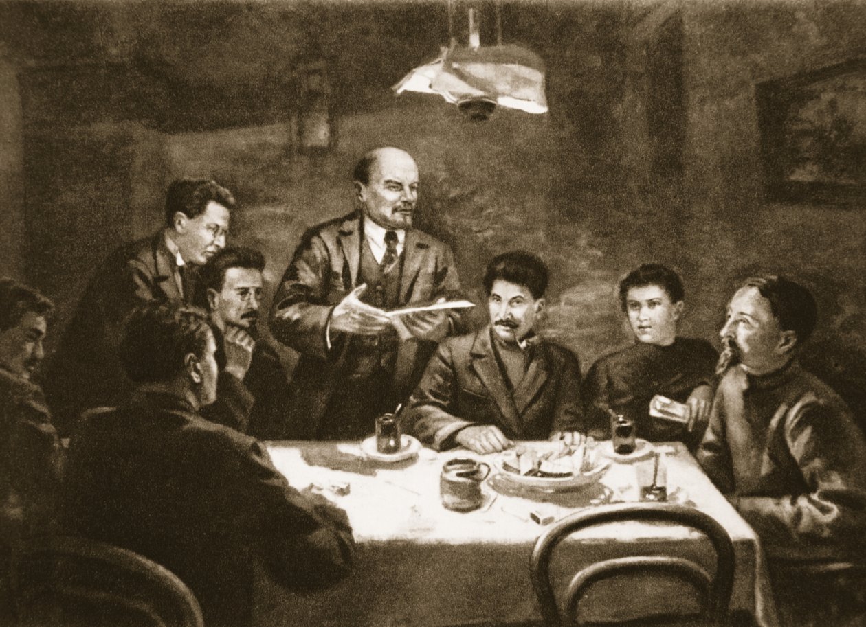 Reunião do Comité Central do Partido Bolchevique, 23 de Outubro de 1917 (litho) de Lupov (attr. to)