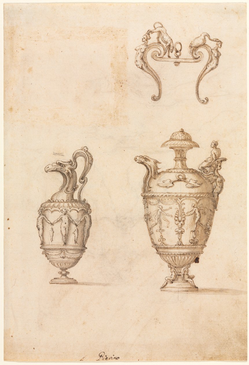 Design para dois vasos e um ornamento (reto) de Luzio Romano