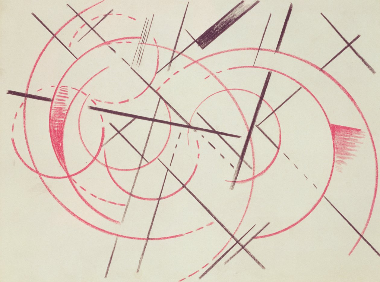 Composição Construtivista, 1922 (lápis vermelho e preto sobre papel) de Lyubov Sergeevna Popova