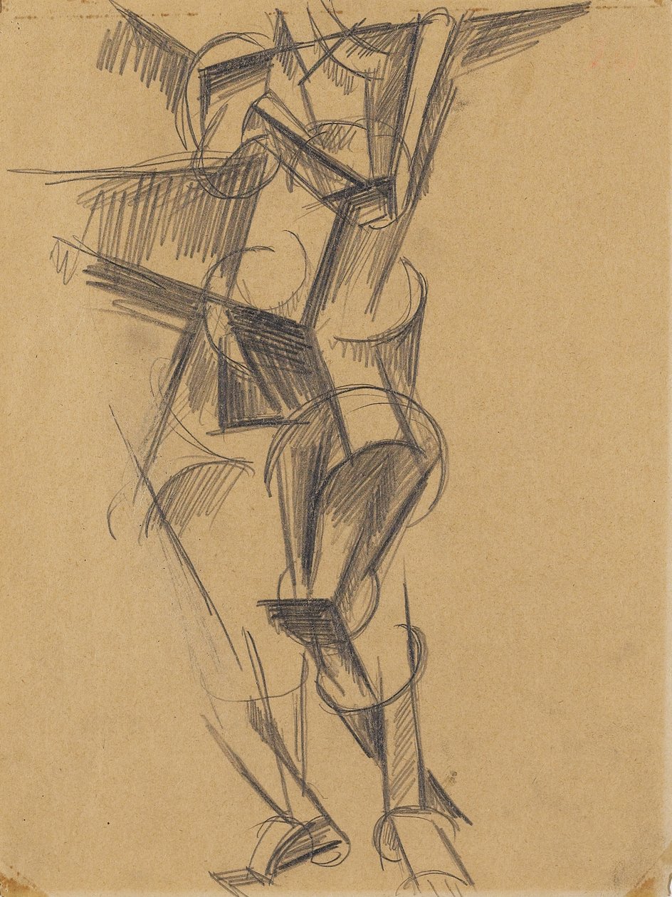Cubist Man (Standing Figure), 1915 (grafite em papel de capa) de Lyubov Sergeevna Popova