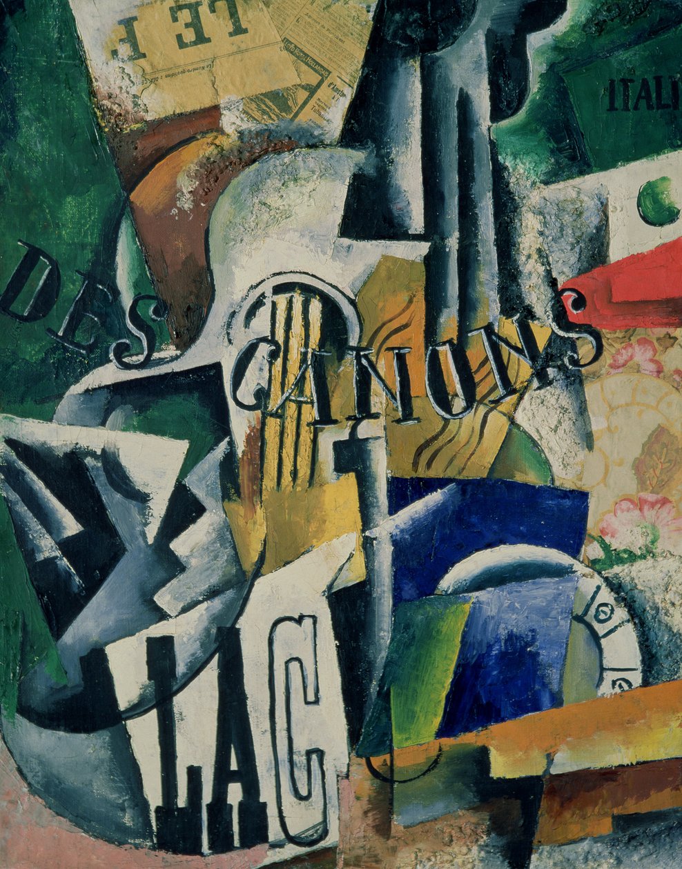 Italian Still Life, 1914 (óleo, gesso e papel em tela) de Lyubov Sergeevna Popova