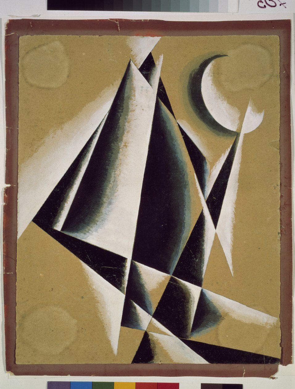 Construção. Obra de Lyubov (Lioubov) Sergeyevna Popova (1889-1924), guache sobre papelão de Lyubov Sergeevna Popova