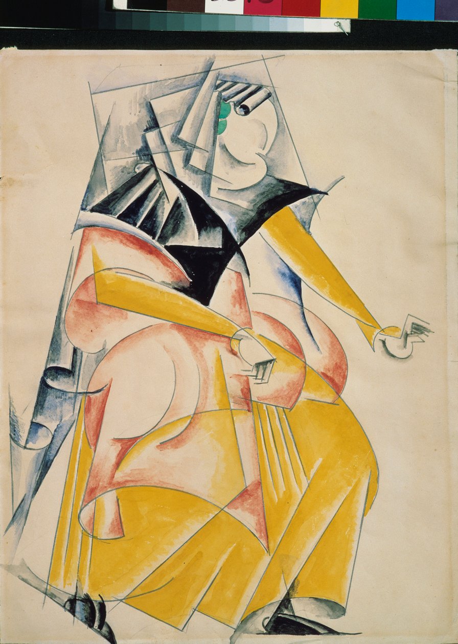 Figurino preparado para a peça de teatro "Romeo et Juliette" de William Shakespeare (1564-1616) - Figurino preparado para a peça Romeu e Julieta de W Shakespeare - Oeuvre de Lyubov (Lioubov) Sergeyevna Popova (1889-1924), gouache et encre sur papier de Lyubov Sergeevna Popova