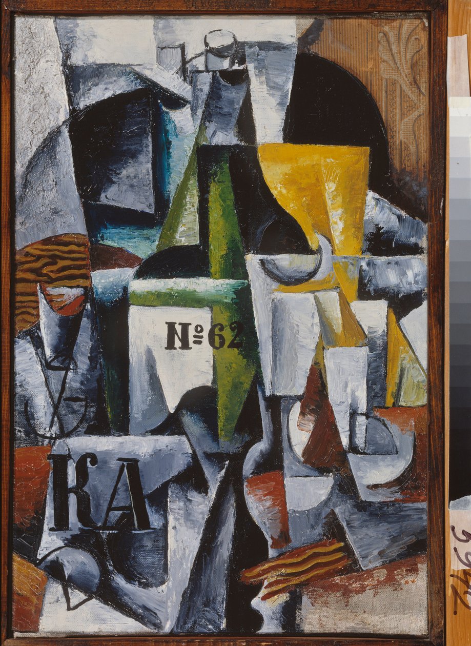 Natureza morta. Pintura por Lyubov (Lyubov) Sergeyevna Popova (1889-1924), óleo sobre tela de Lyubov Sergeevna Popova