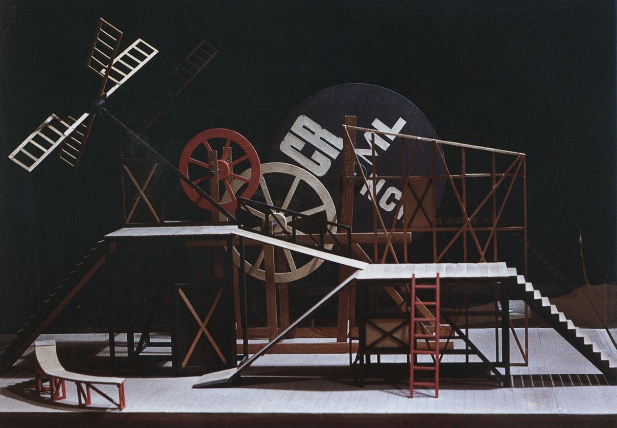Cenografia da peça de teatro The Magnificent Cuckold Le Cocu Magnifique de F. Crommelynck de Lyubov Sergeevna Popova