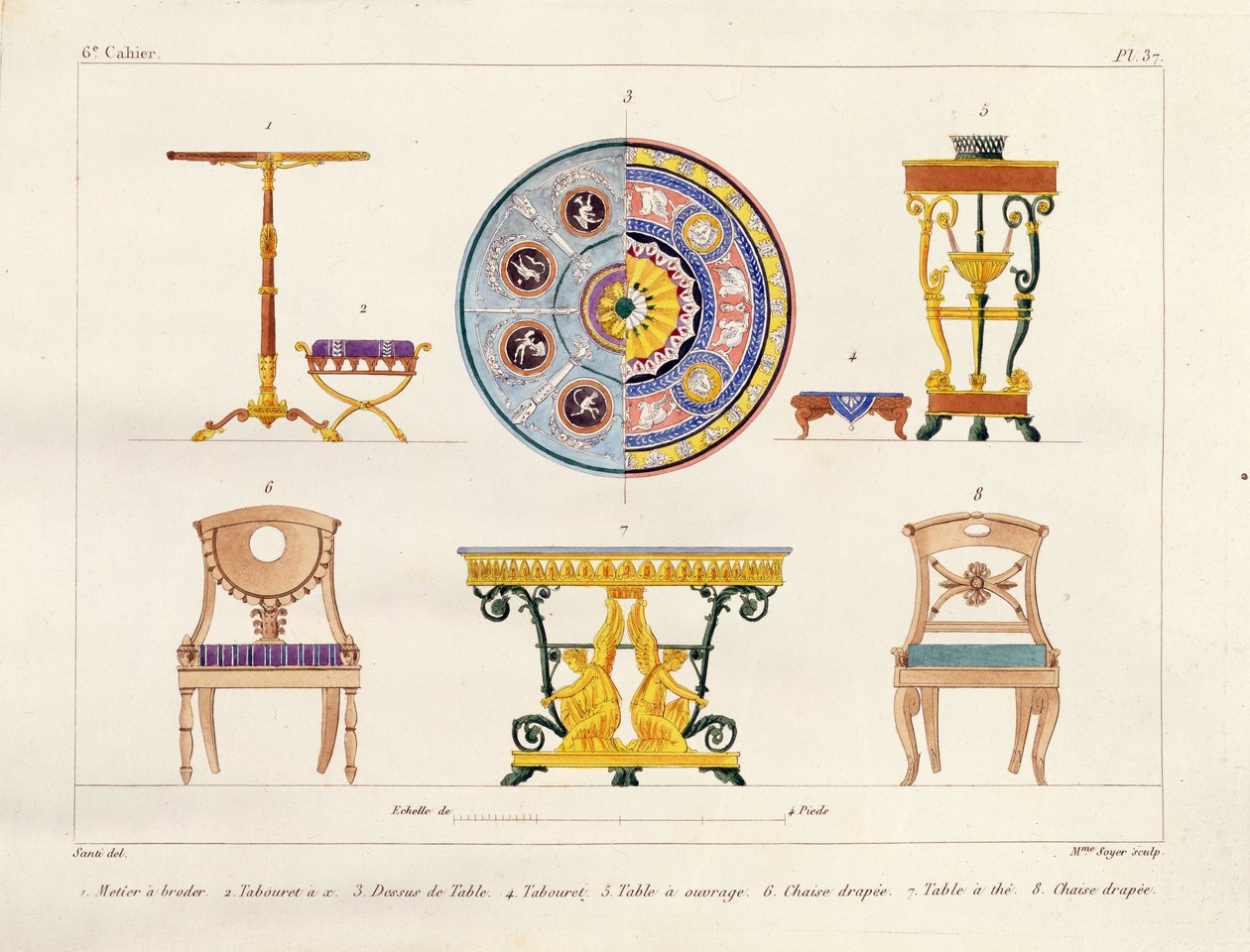 Designs de móveis, gravados pela Sra. Soyer, placa 37 de &39;Móveis e modelos de decorações de interiores para móveis&39;, publicado 182841 de M. Santi