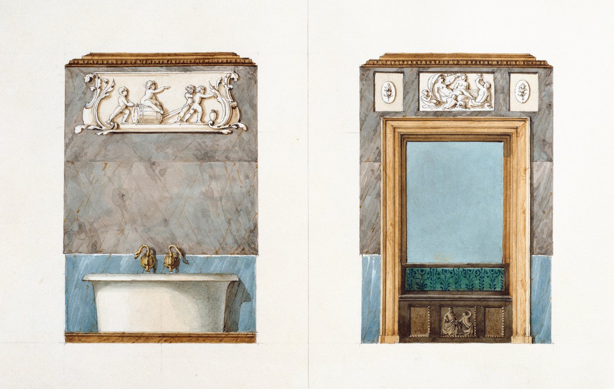 O banheiro na rue Fortunee, casa comprada por Balzac em 1847, 1851 (wc no papel) de M. Santi