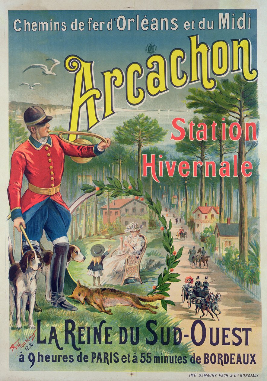 Poster publicidade da estância balnear de Arcachon, c.1910 de M. de Fonremis