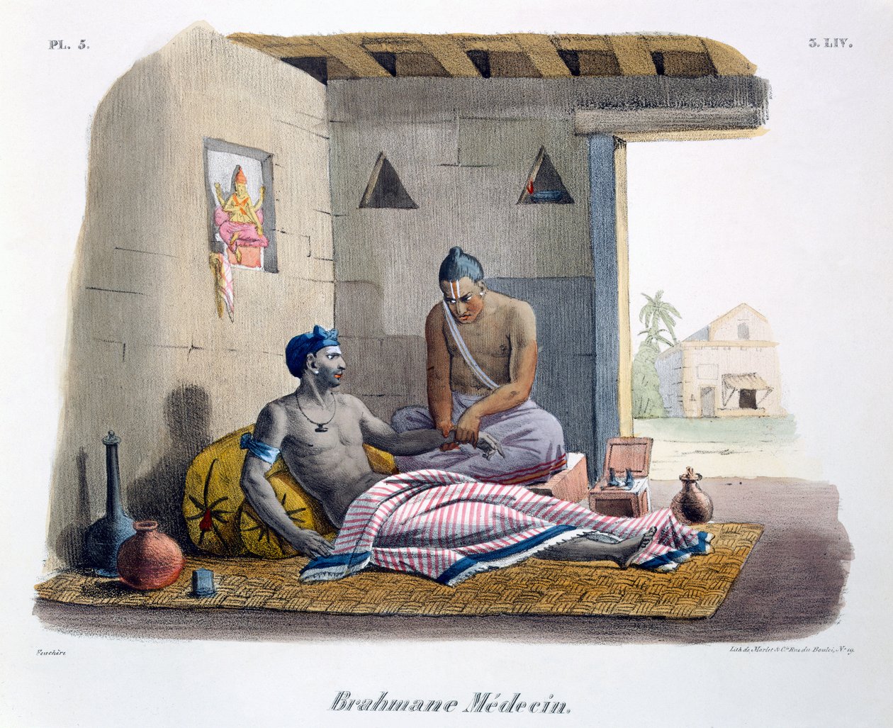 Um médico brâmane tomando um pulso, 1827-35 de M.E. Burnouf
