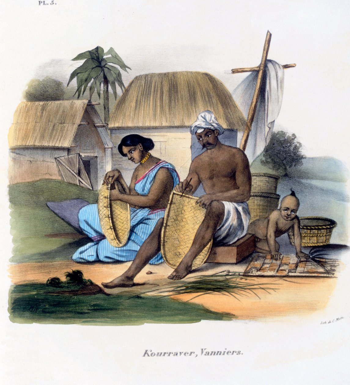 Tecelões de cestas, 1827-35 de M.E. Burnouf