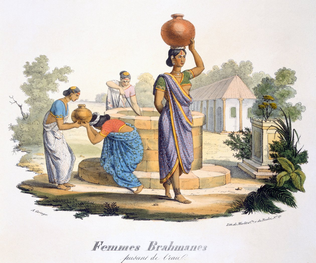 Mulheres brâmanes coletando água, 1827-35 de M.E. Burnouf