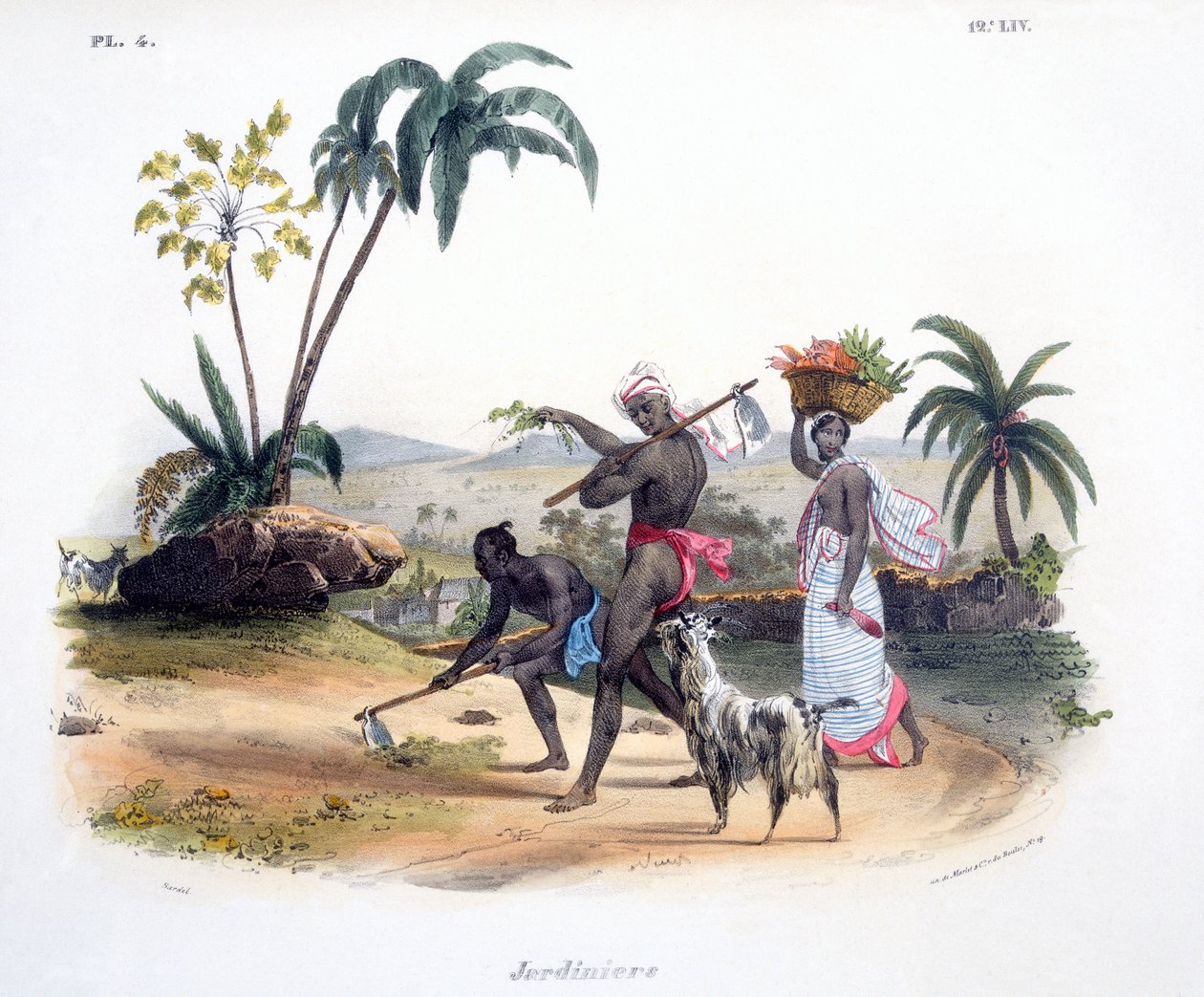 Jardineiros que cultivam vegetais, 1827-35 de M.E. Burnouf
