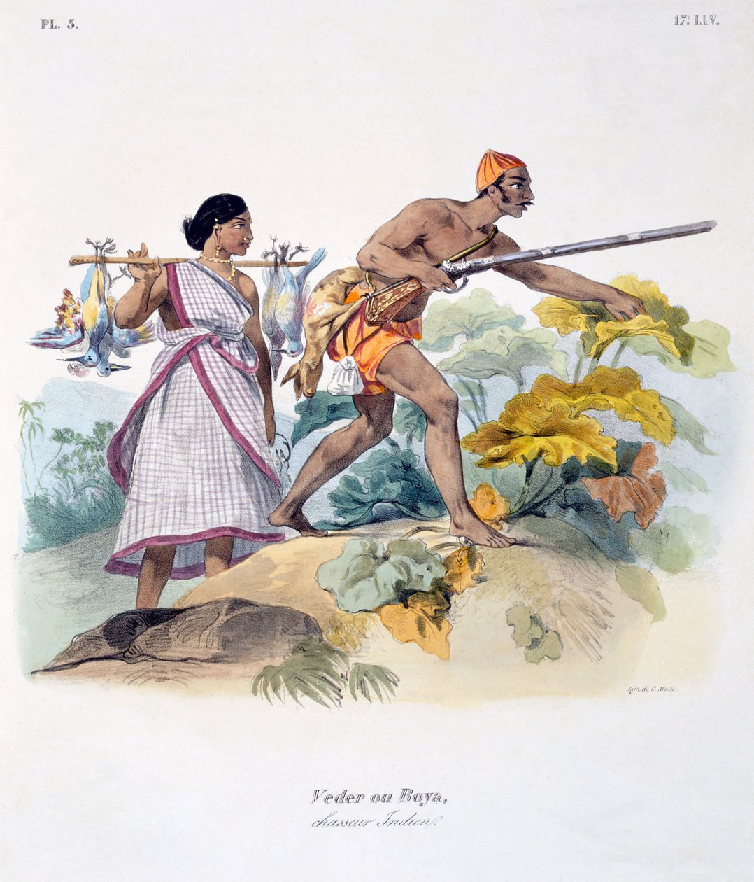 Caçador indiano com mosquete, 1827-35 de M.E. Burnouf