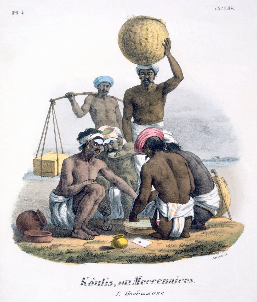 Trabalhadores compartilhando arroz, 1827-35 de M.E. Burnouf
