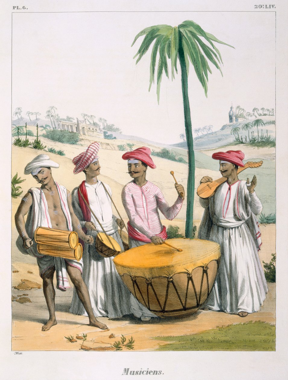 Músicos com um grande tambor de chaleira, 1827-35 de M.E. Burnouf