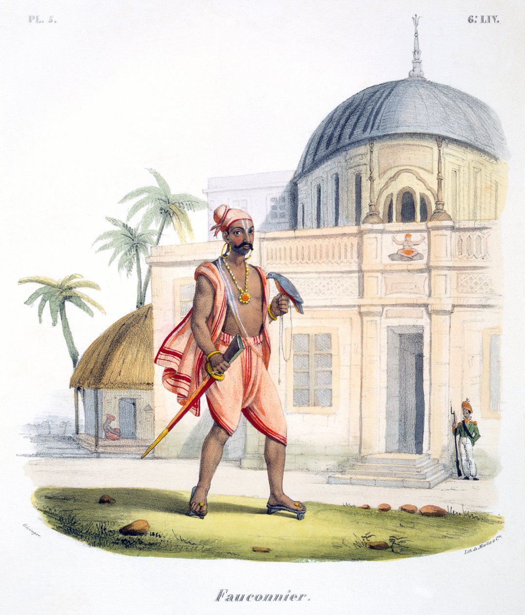 Um falcoeiro com seu pássaro, 1827-35 de M.E. Burnouf