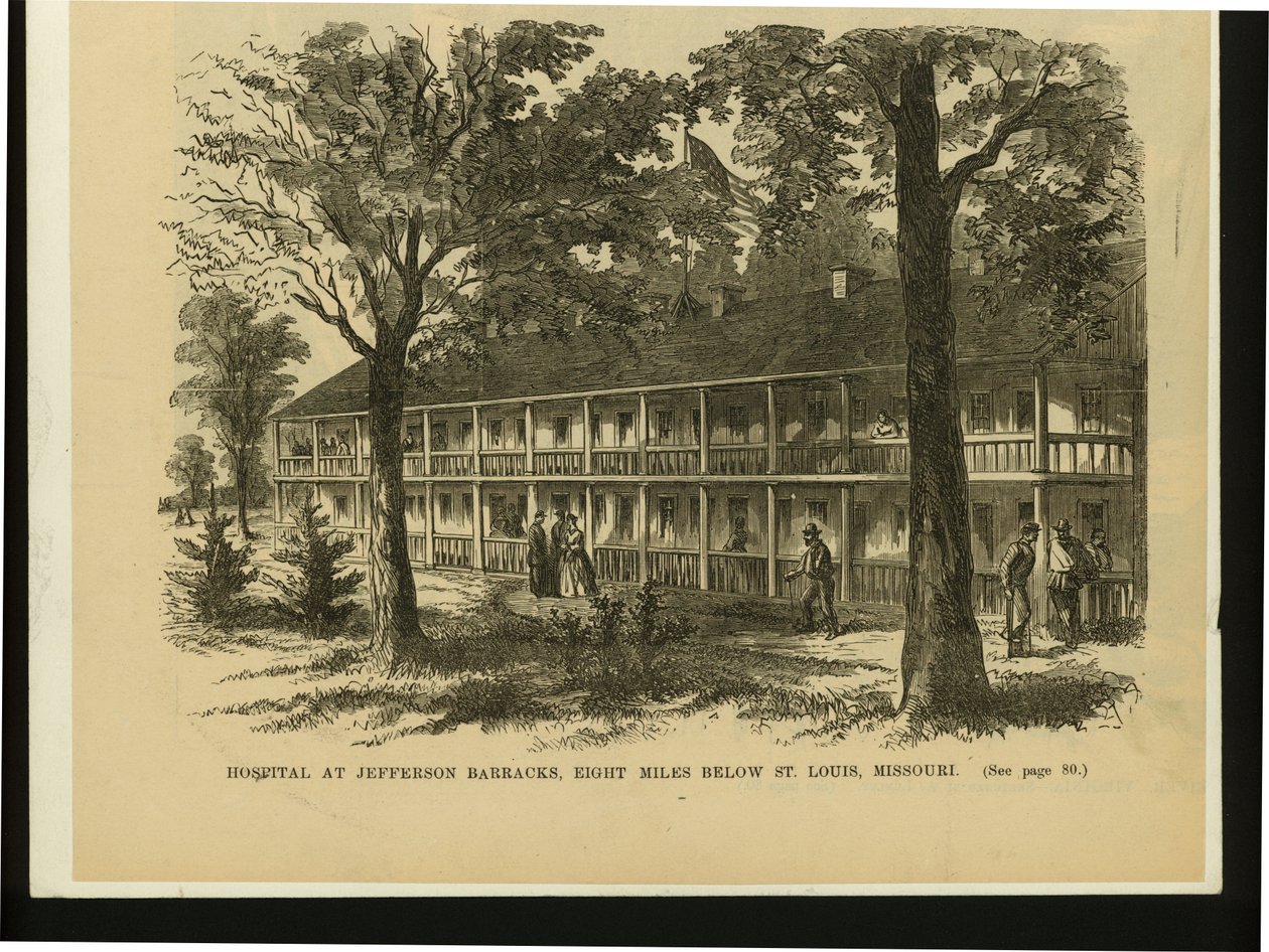 Impressão de um edifício de dois andares com várias figuras visíveis do lado de fora de M.H. Bishard