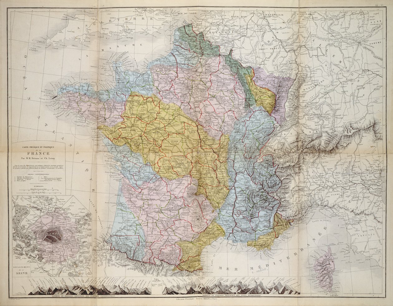 Mapa da França, c.1830-40 de M.M. and Leroy, Ch. Drioux