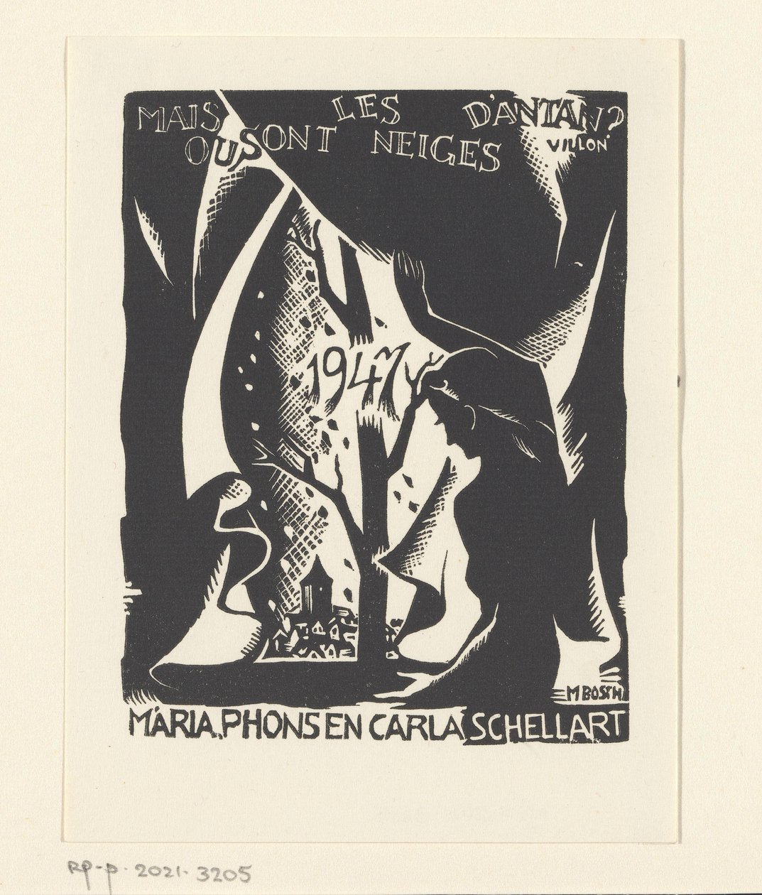 Saudações de Ano Novo para 1947 de Carla, Mária e Phons Schellart de M. Bosch