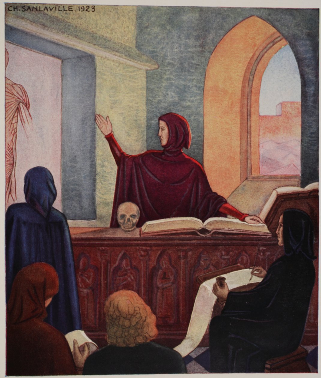 Henri de Mondeville ensinando anatomia, Universidade de Montpellier de M. Charles Sanlaville