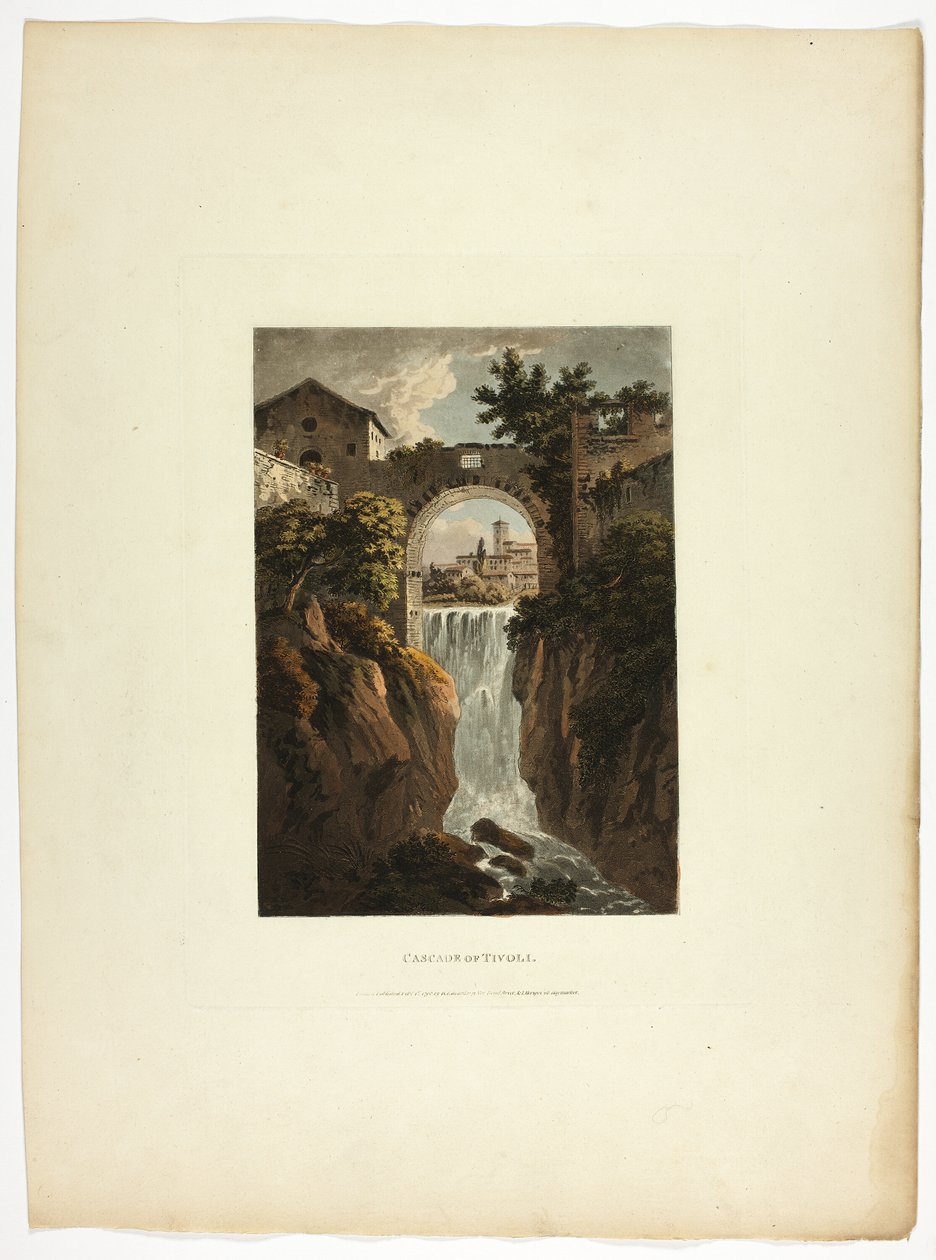 Cascata de Tivoli, placa trinta e nove das Ruínas de Roma de M. Dubourg