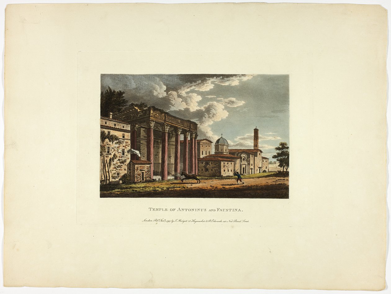 Templo de Antonino e Faustina, placa trinta e seis das Ruínas de Roma de M. Dubourg