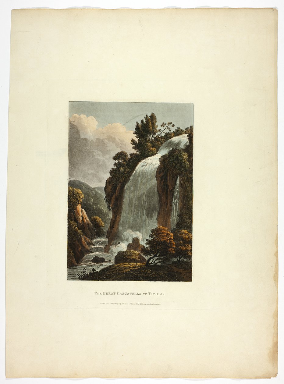A Grande Cascatella em Tivoli, placa treze das Ruínas de Roma de M. Dubourg