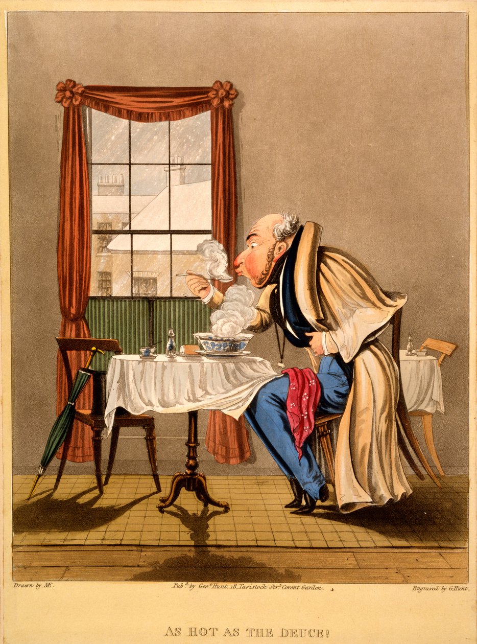 Tão quente quanto o Deuce !, impressão feita por George Hunt, 1827 (gravura colorida à mão) de M. Egerton