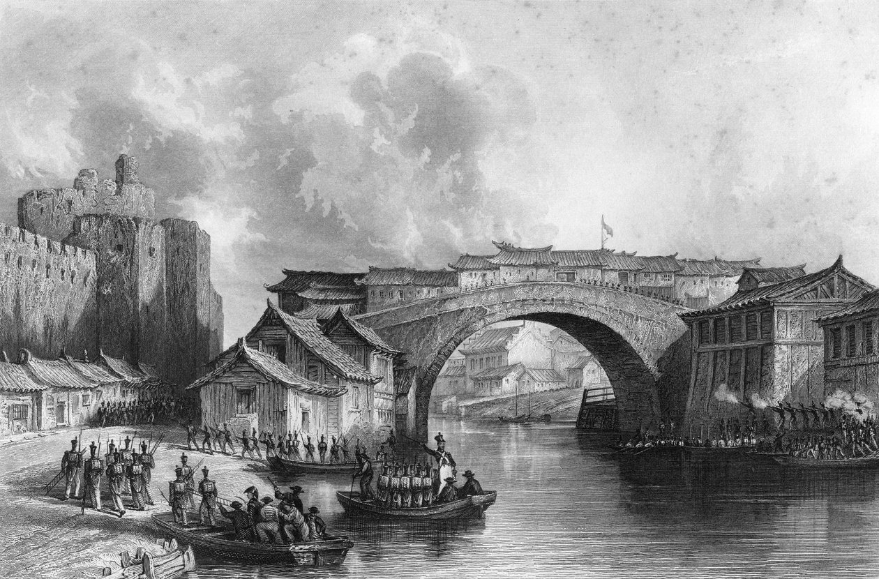 Portão oeste de Ching-keang-foo Zhenjiang, China, 21 de julho de 1842 c1857. de M. J. Starling