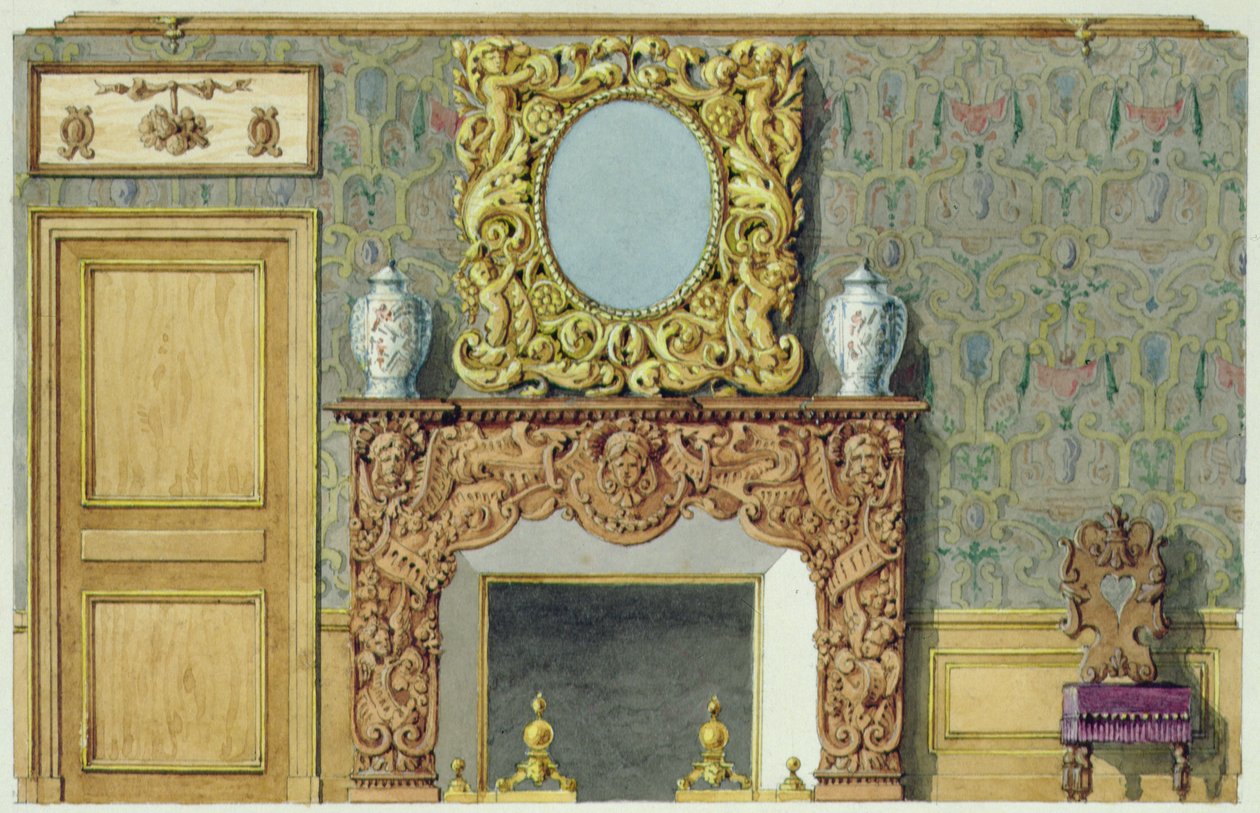 Chaminé na sala de jantar na rue Fortunee, casa comprada por Balzac em 1847 de M. Santi