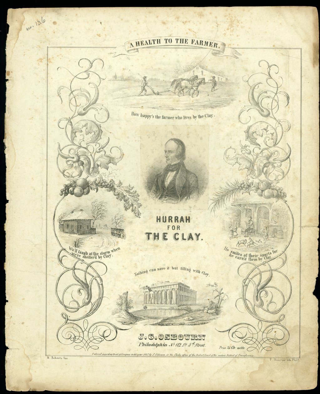 Capa da súmula para &39;Hurray for the Clay&39;, gravada por T. Sinclair, 1843 de M. Schmitz