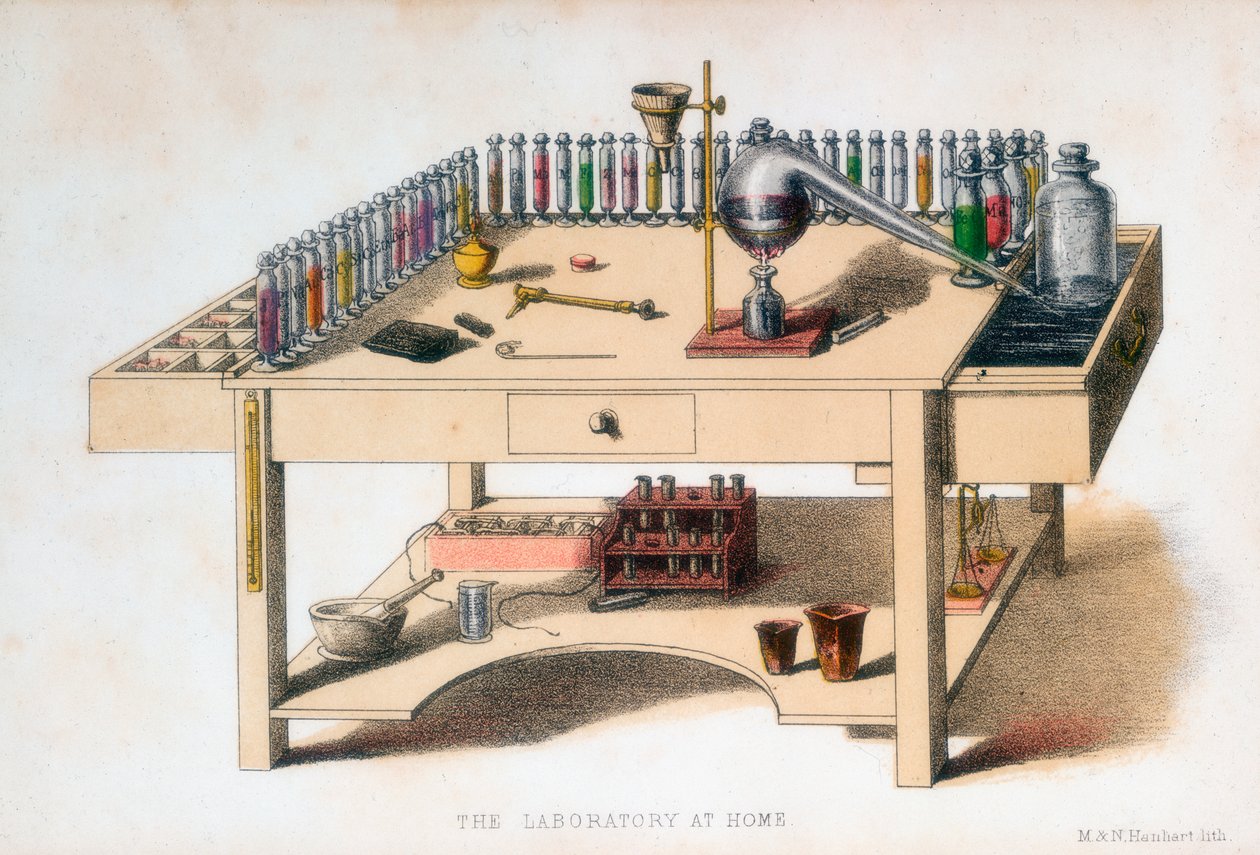 A bancada de laboratório do químico amador, 1860 de M and N Hanhart