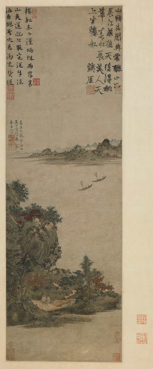 Paisagem da Primavera, Yuan à dinastia Ming, 1343 ou posterior (tinta e cor no papel) de Ma Wan