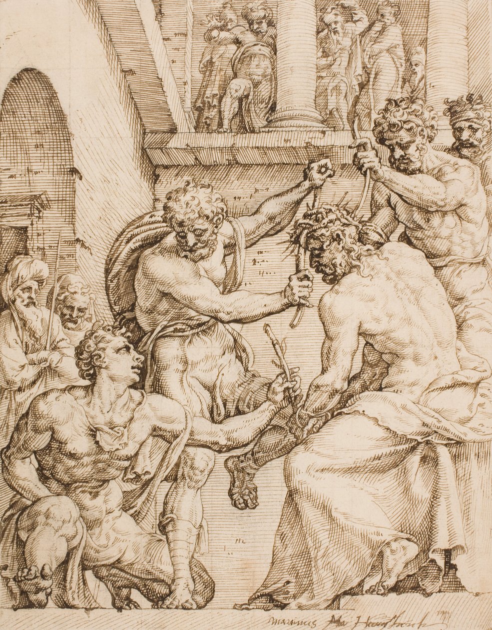 Cristo sendo coroado de espinhos de Maarten van Heemskerck