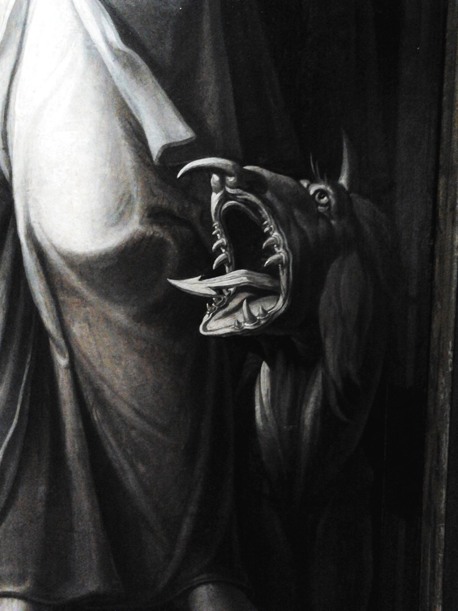 Aqui um retábulo (detalhe). de Maarten van Heemskerck