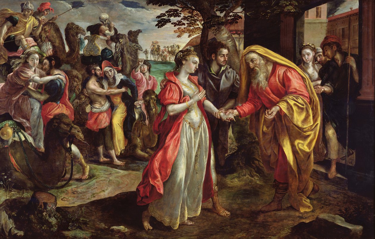 Rebecca concordando em seguir Eliezer, c.1562 de Maarten de Vos