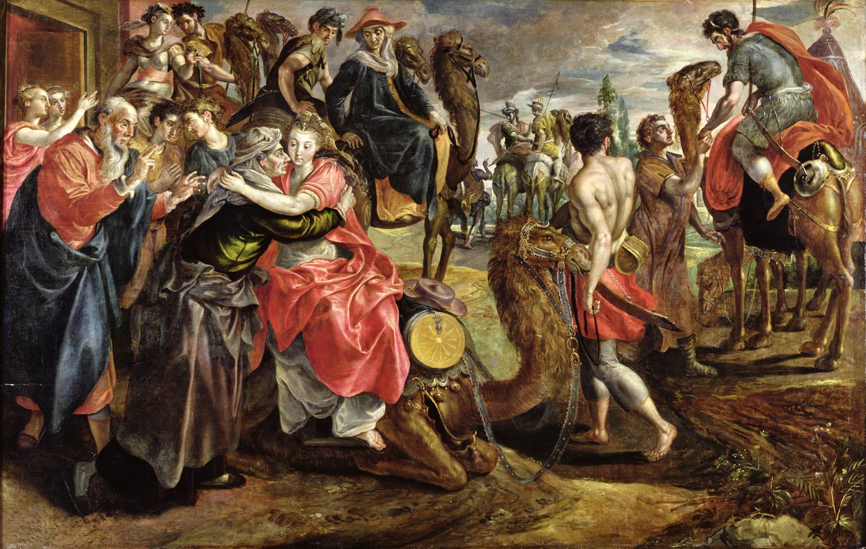Rebecca se despede de sua família, c.1562 de Maarten de Vos