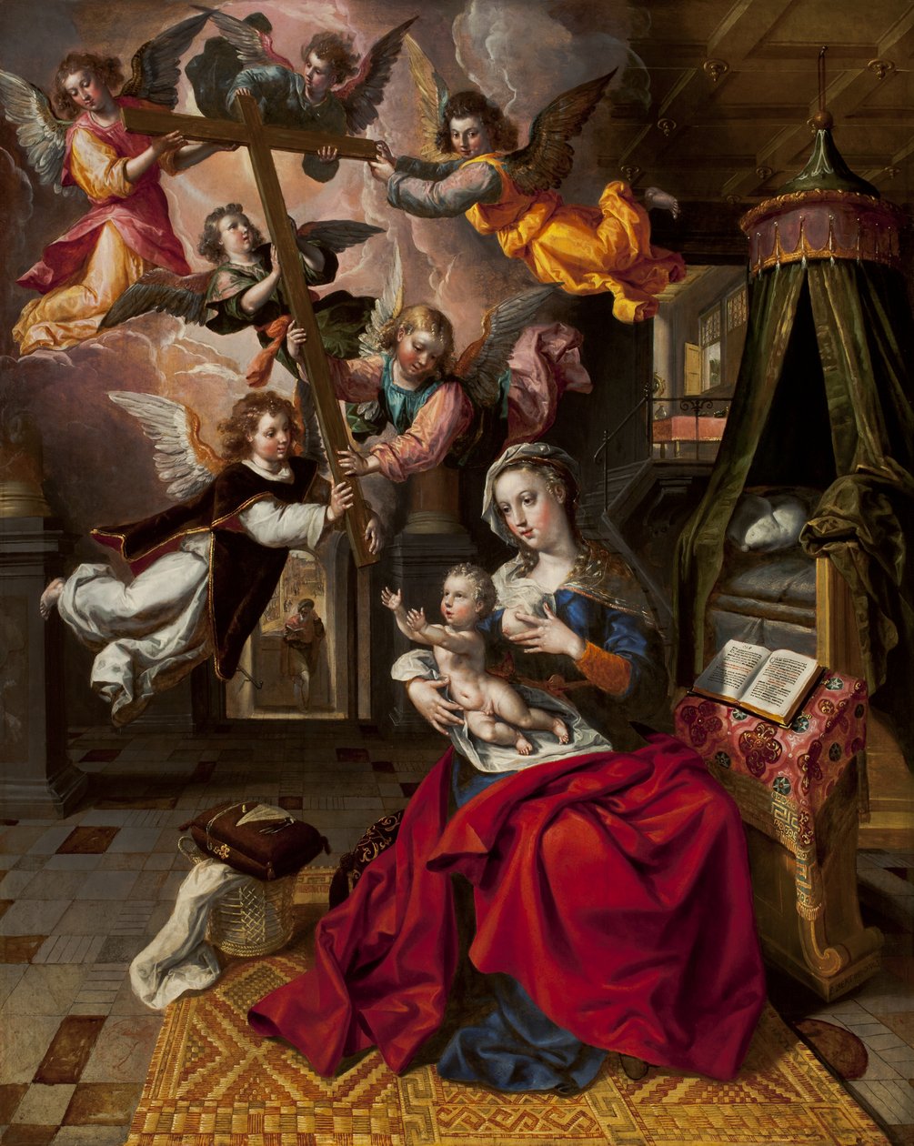Virgem com o Menino Jesus Acolhendo a Cruz, c.1600 de Maarten de Vos