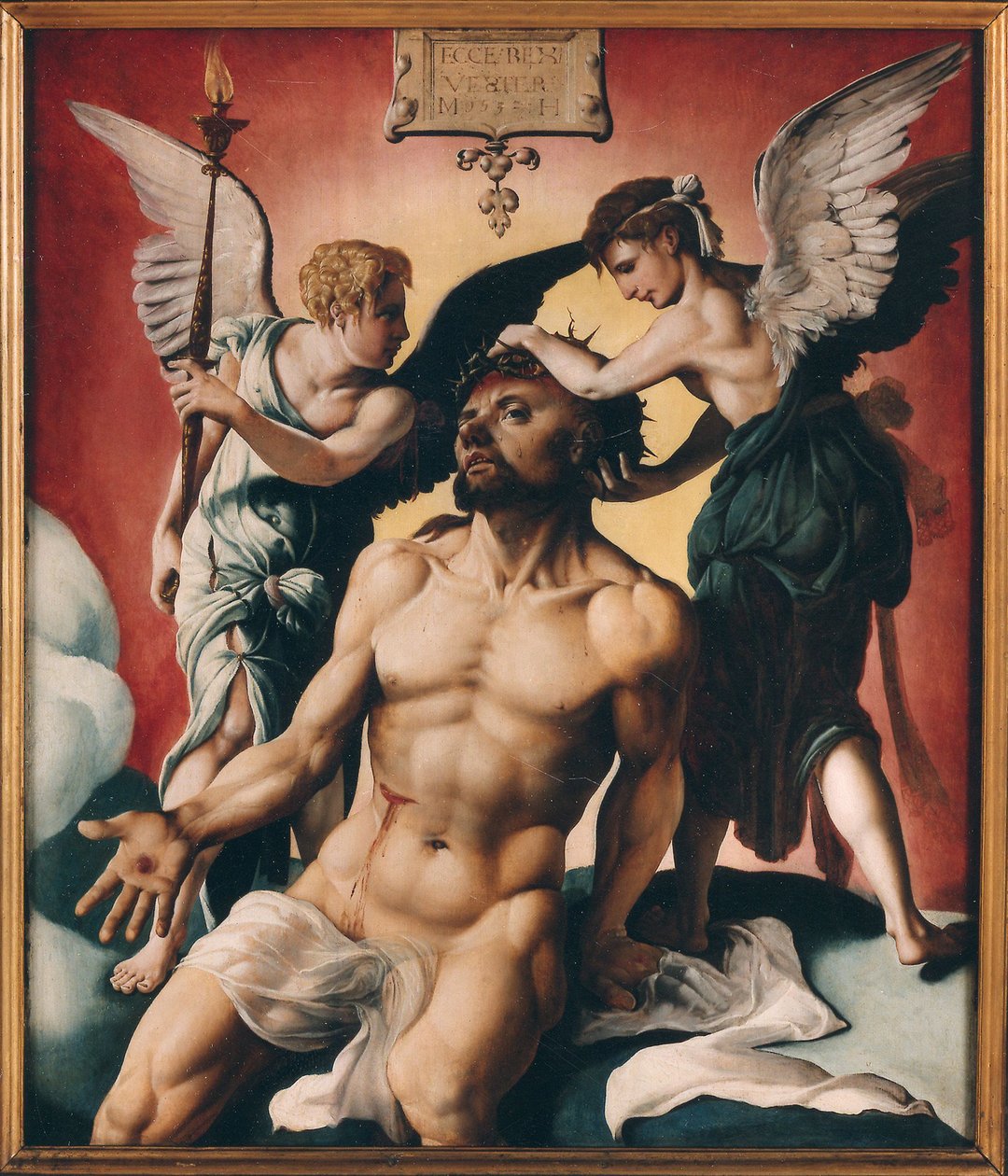 Cristo coroado de espinhos entre dois anjos, 1532. de Maarten Jacobsz Heemskerck van