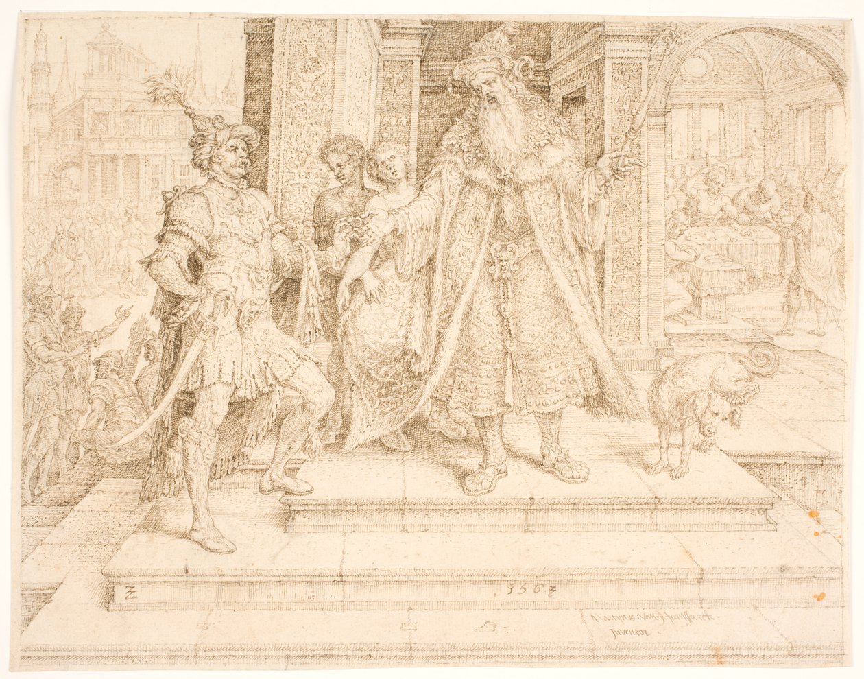 Ahasverus dando o anel do selo para Haman de Maarten van Heemskerck