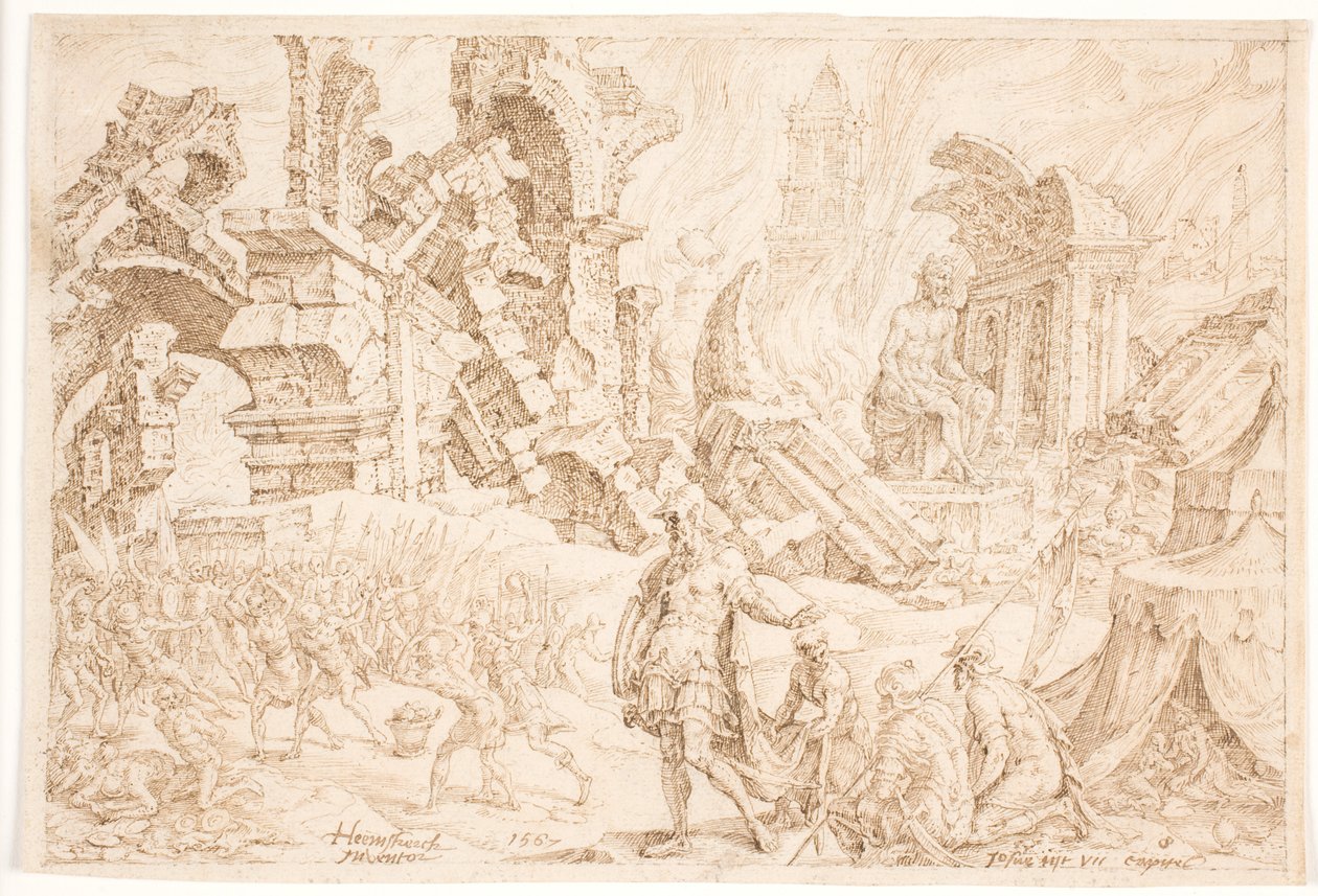 Acã e sua família são apedrejados de Maarten van Heemskerck
