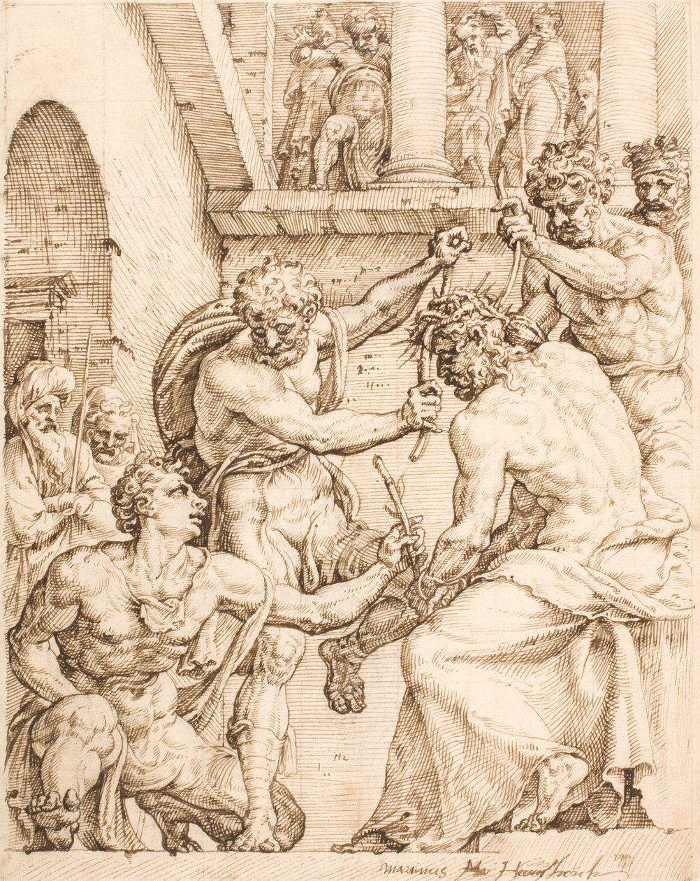 Cristo sendo coroado de espinhos de Maarten van Heemskerck