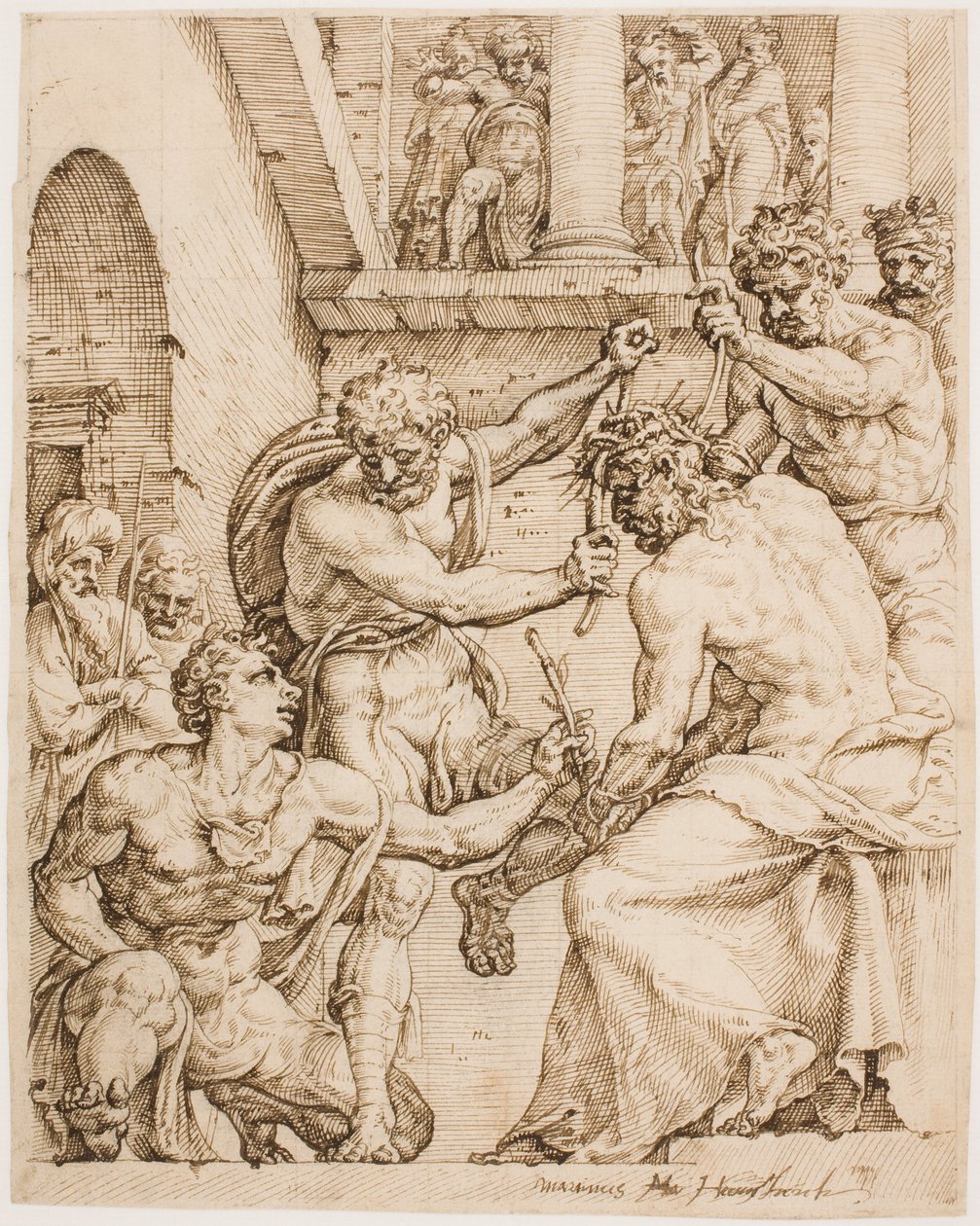 Cristo sendo coroado de espinhos de Maarten van Heemskerck