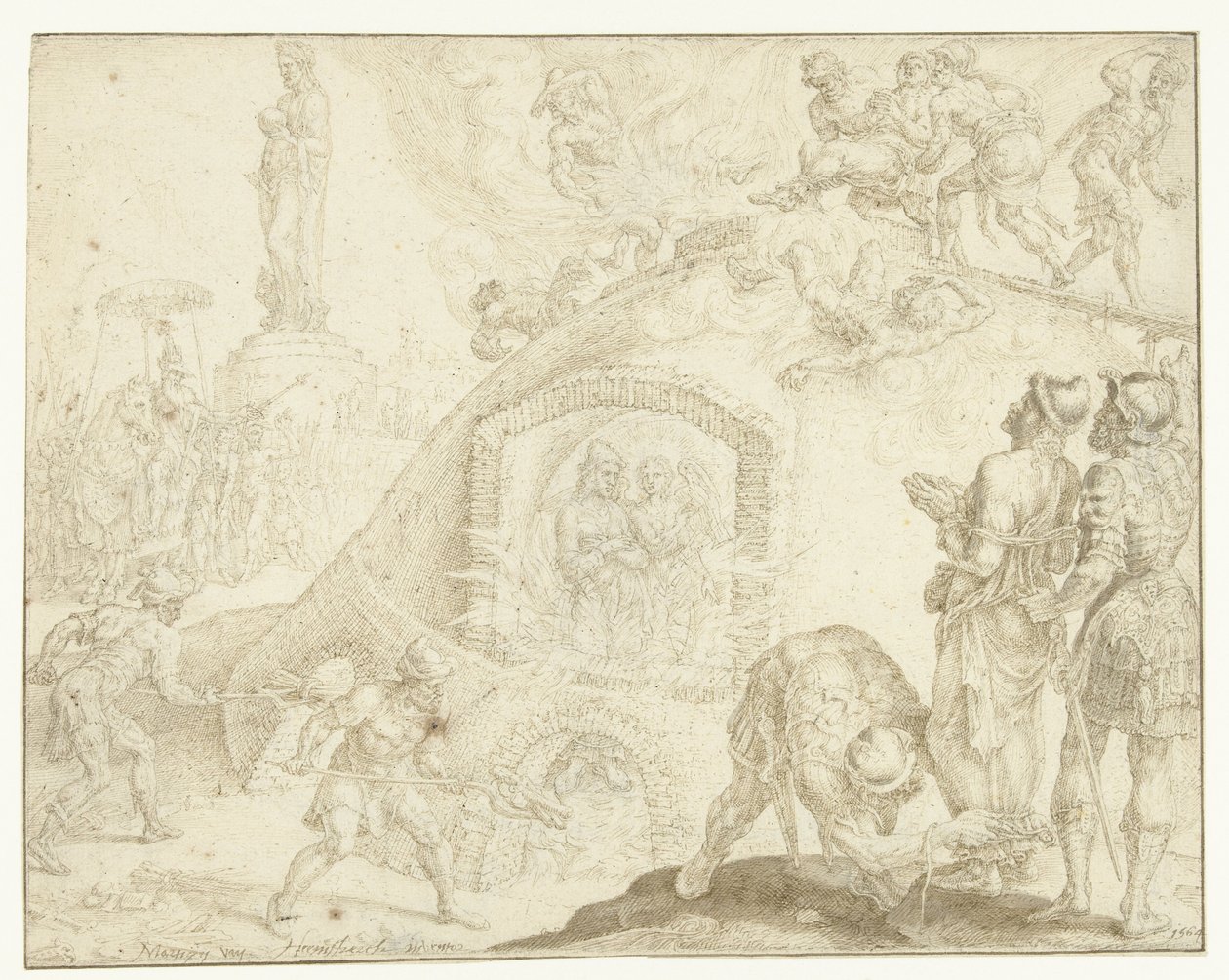 Três jovens são atirados para uma fornalha ardente
História dos três jovens (título da série) de Maarten van Heemskerck