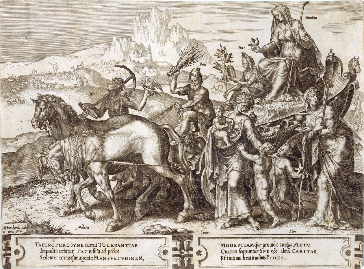 Humildade, placa 7 de "A Vicissitude das Coisas Humanas", 1564 de Maarten van Heemskerck