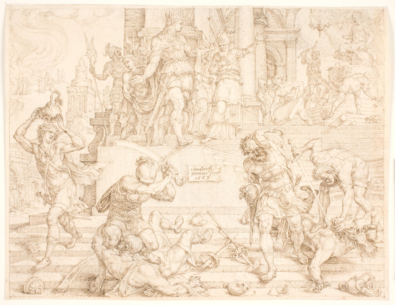 Josias ordena que todas as coisas que foram feitas para Baal sejam destruídas e os sacerdotes sejam mortos de Maarten van Heemskerck